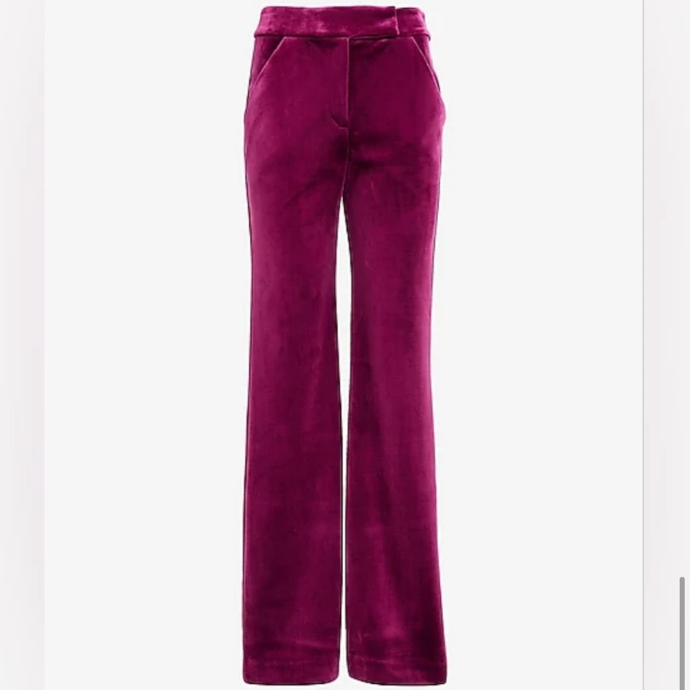 Express Velvet Flare Trousers in Berry
